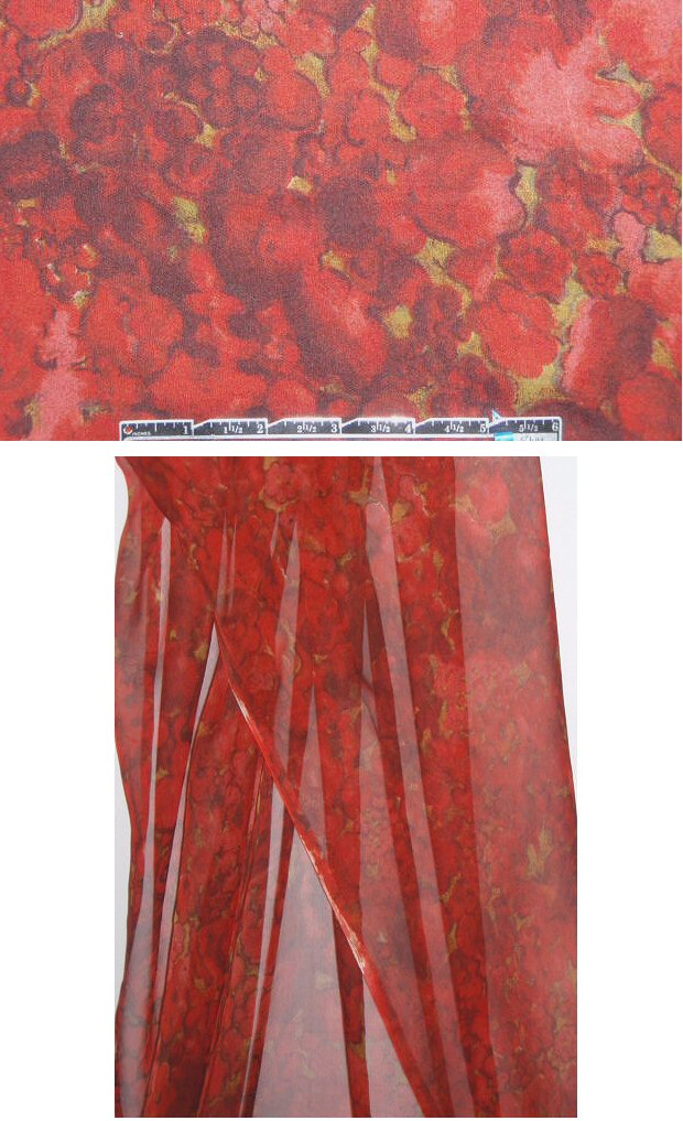 NY designer red/gold  floral print silk chiffon