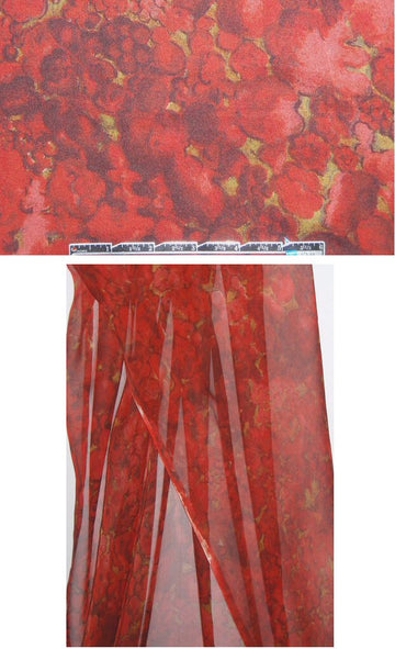 NY designer red/gold  floral print silk chiffon