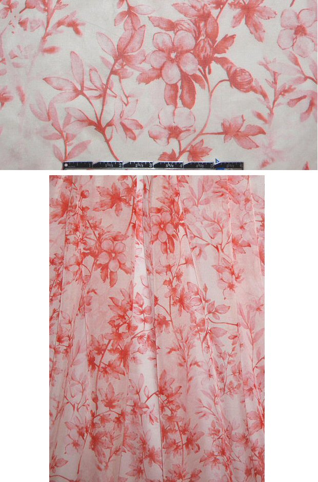 NY designer red/white  floral print silk chiffon .875 yds
