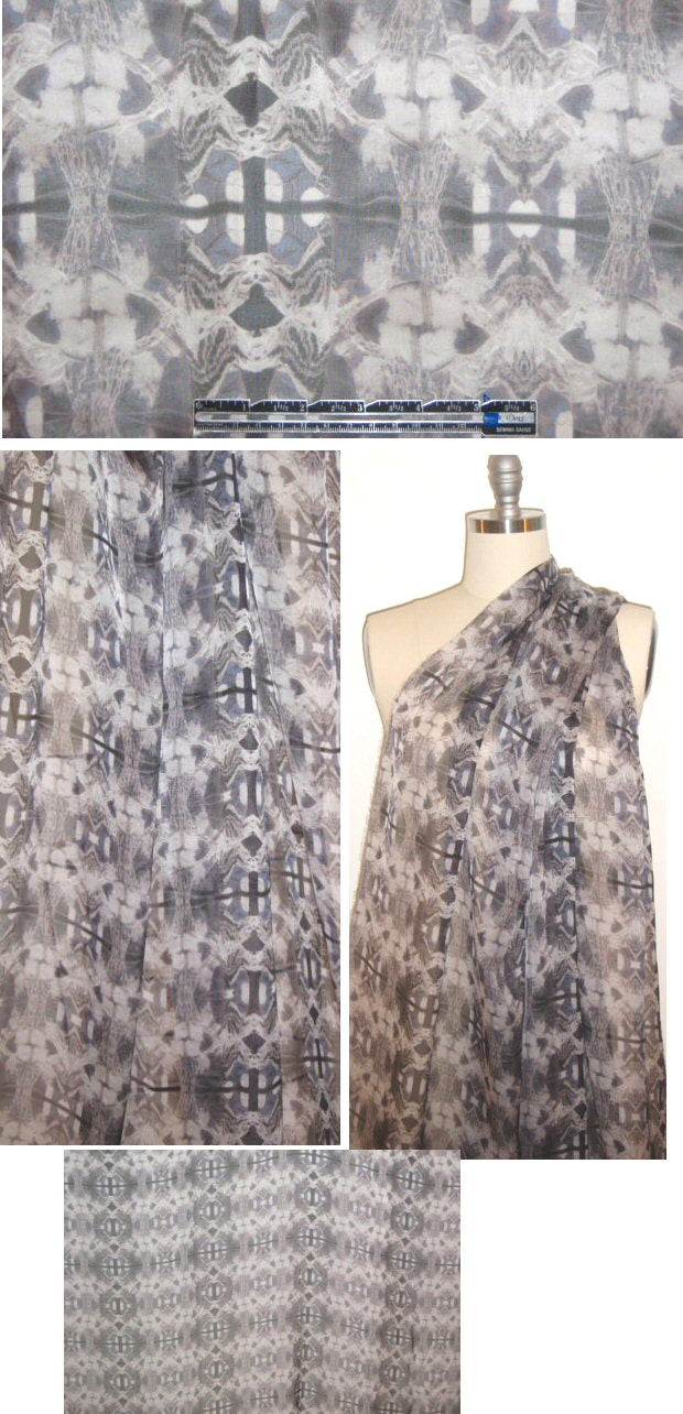 The0ry silk chiffon - rorschach design 1.625 yd