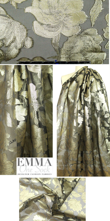 clipped floral organza metallic sheer - gold 1.625 yd