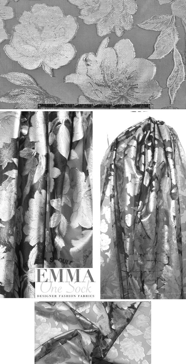 clipped floral organza metallic sheer - silver 2.125 yd