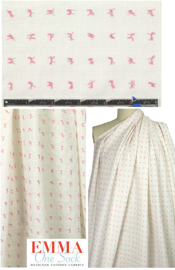 CA designer pink on ivory clip dot cotton woven 1.125 yds
