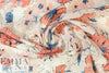 NY designer peach/blue floral printed clipped jacquard 2.25 yds