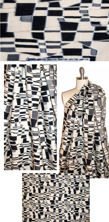 Italian black/ivory/gray cotton blend clipped woven .875 yds