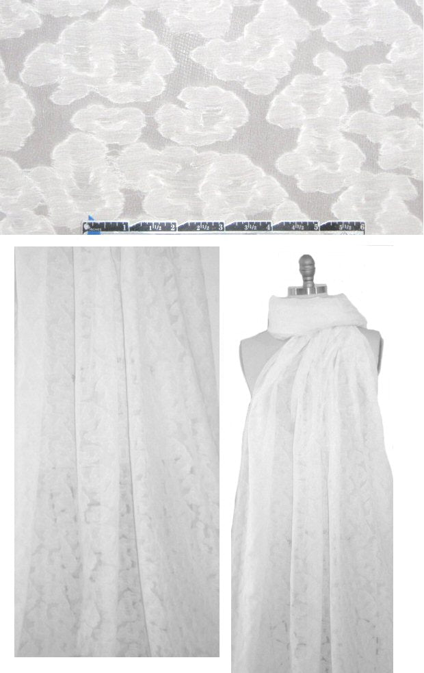NY  designer creamy white clipped motif silk sheer