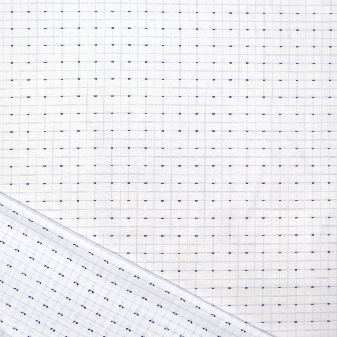 'clipped weave' check jacquard cotton shirting - blue/white