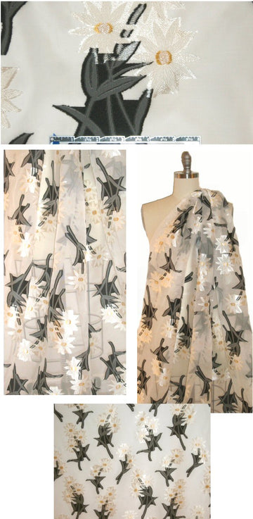 Caro1ina H. clipped weave daisy flower sheer 1.125 yds