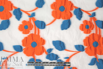 Mi11y blue/orange floral clipped jacquard organza