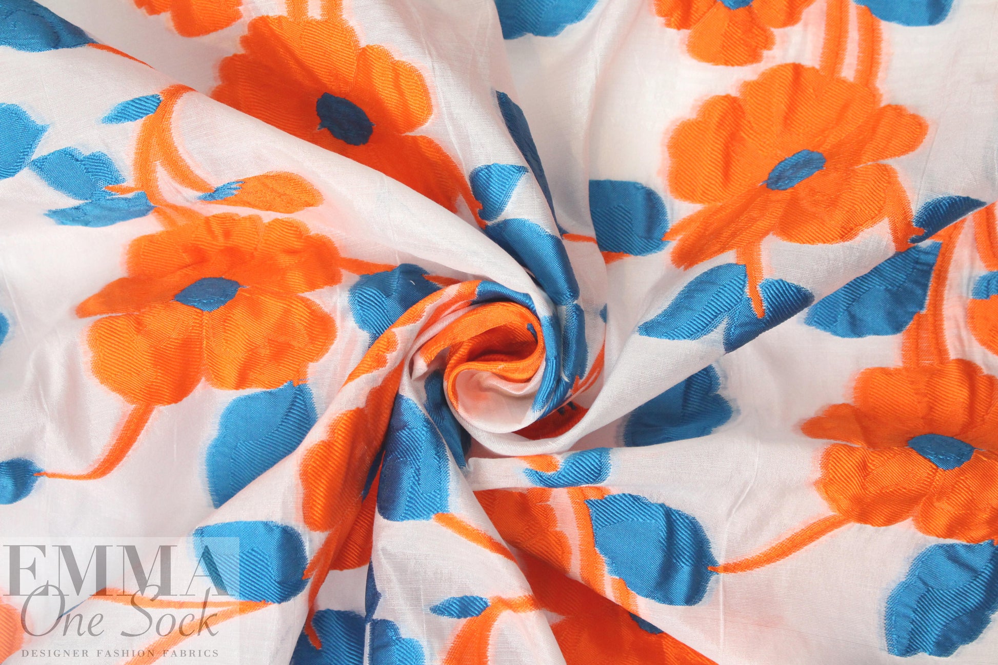 Mi11y blue/orange floral clipped jacquard organza