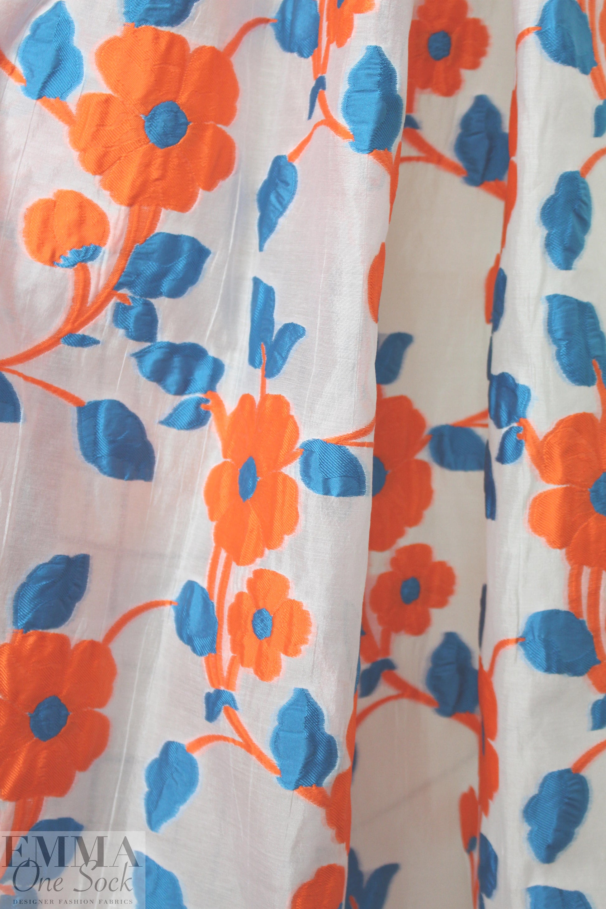 Mi11y blue/orange floral clipped jacquard organza