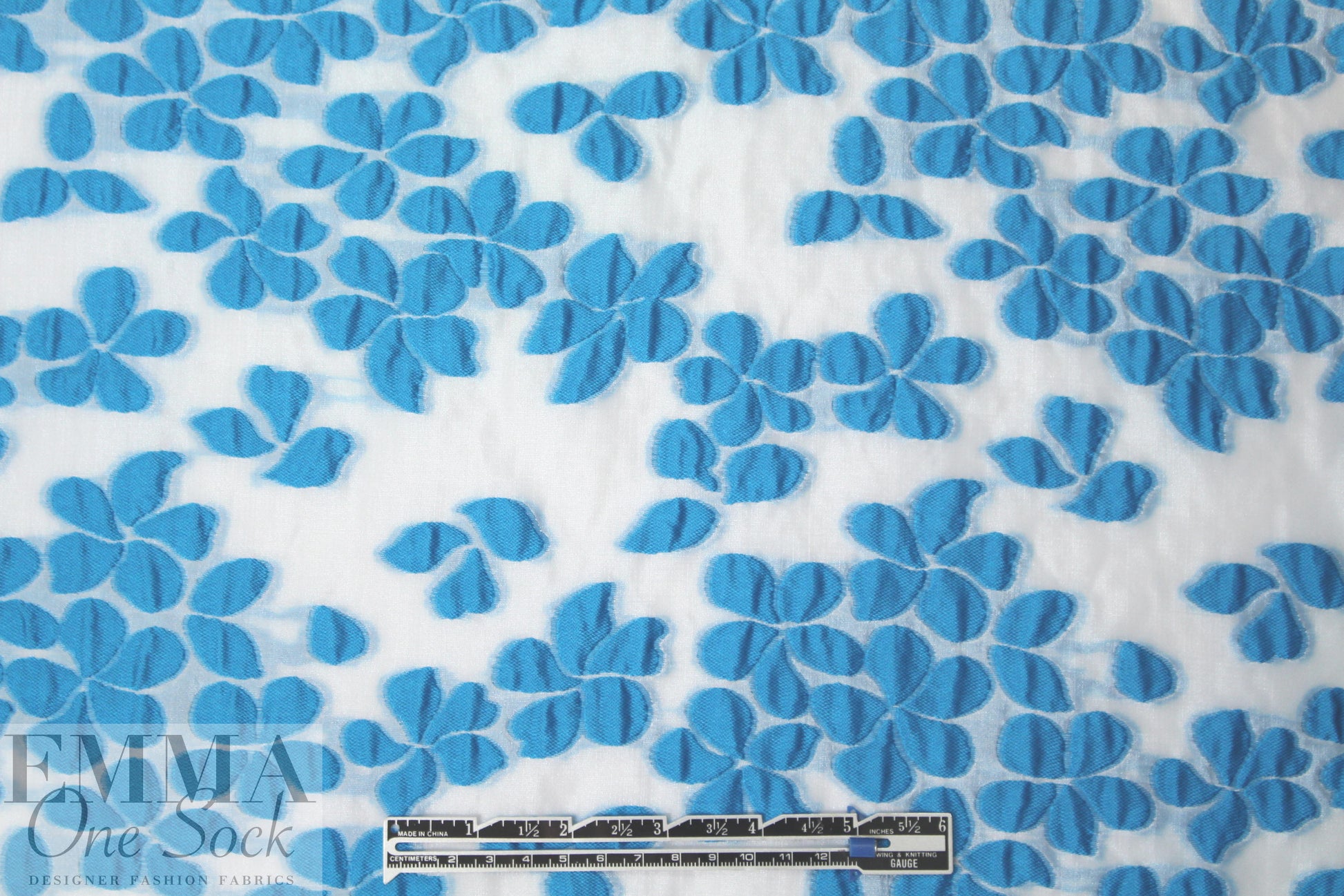 Mi11y turquoise floral clipped jacquard organza