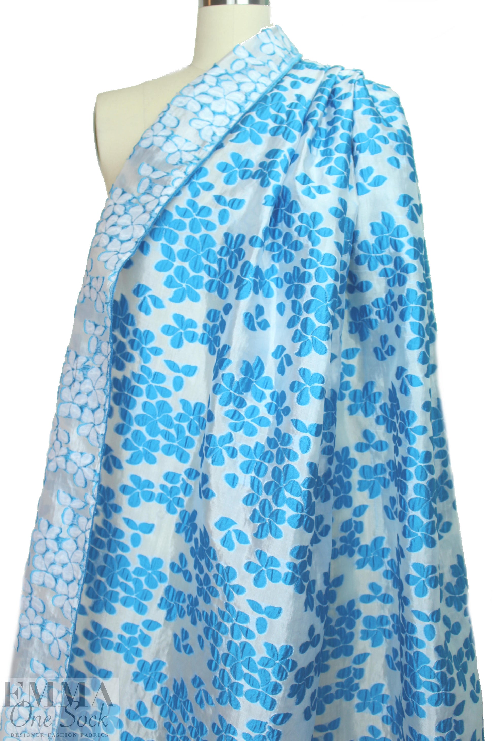 Mi11y turquoise floral clipped jacquard organza