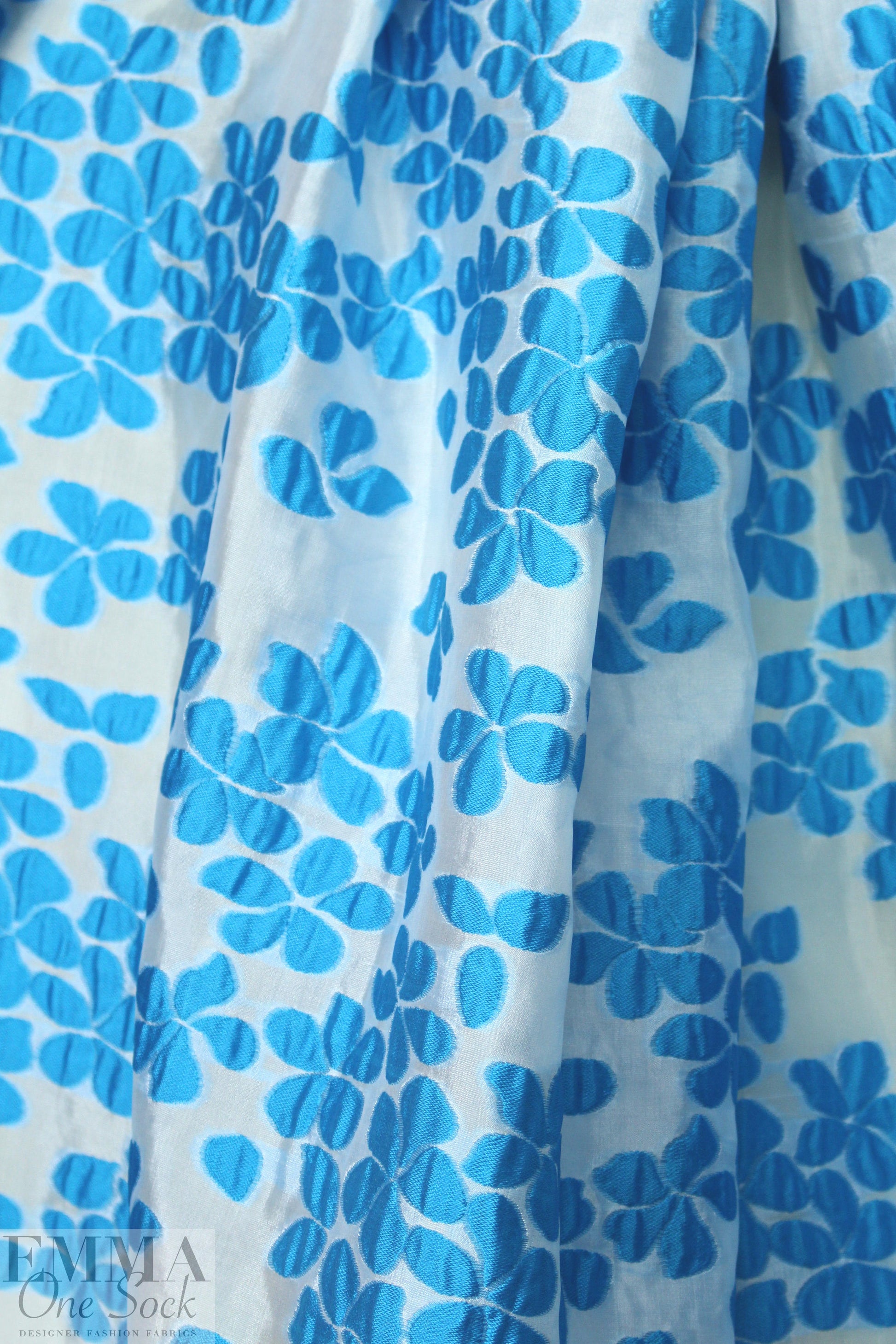 Mi11y turquoise floral clipped jacquard organza