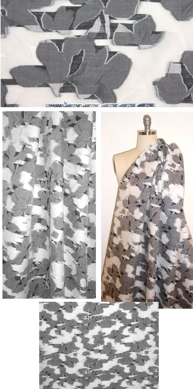 Italian black/white silk/cotton clipped design woven 1.66 yd