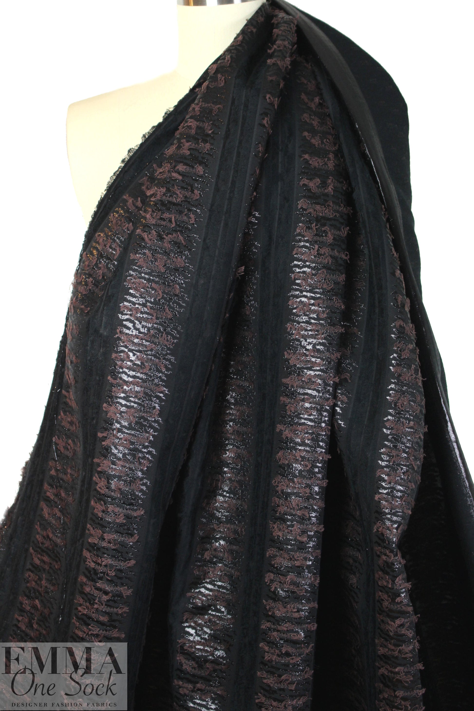 Italian burlwood fringed stripes clipped weave brocade