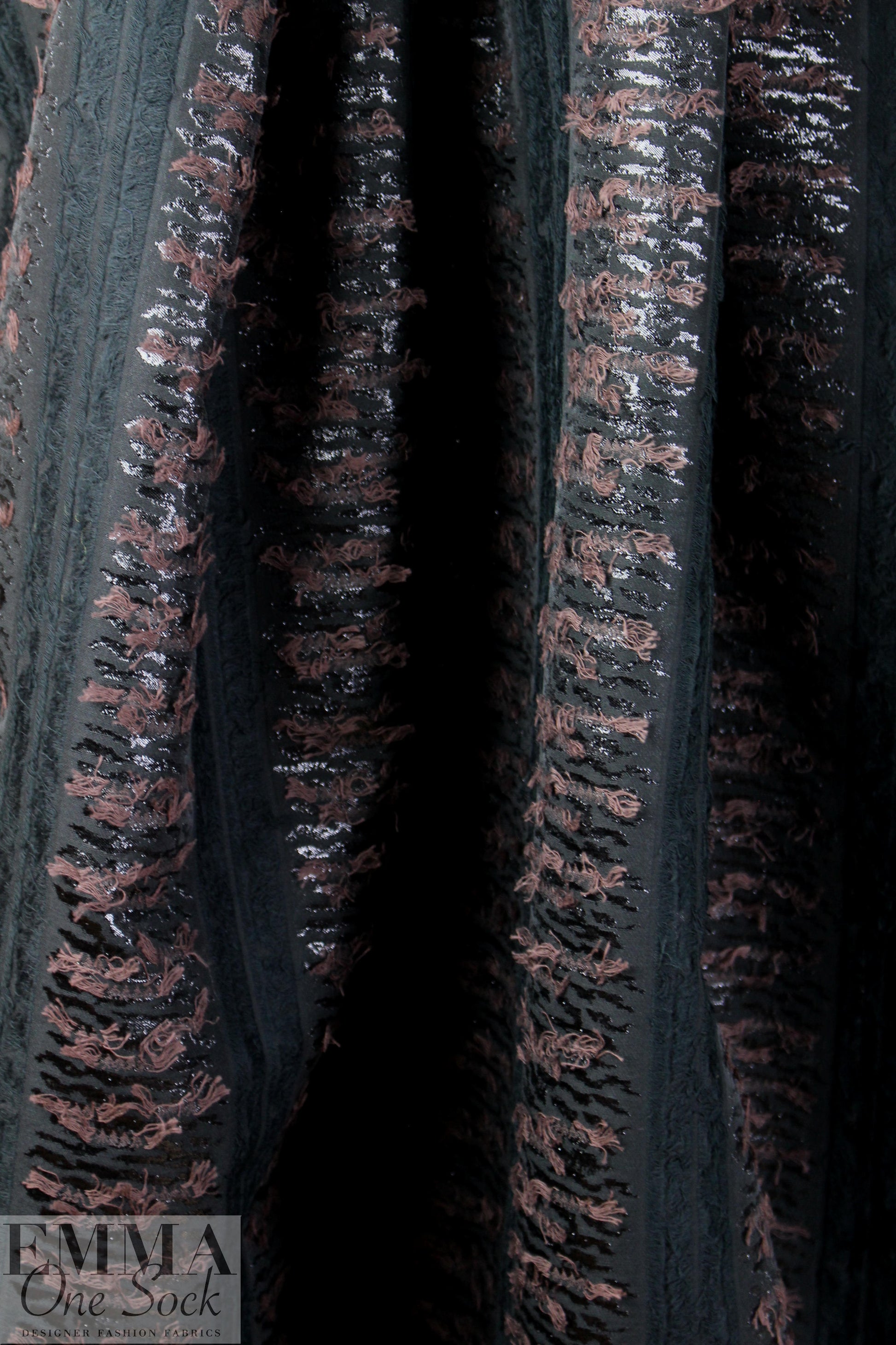 Italian burlwood fringed stripes clipped weave brocade