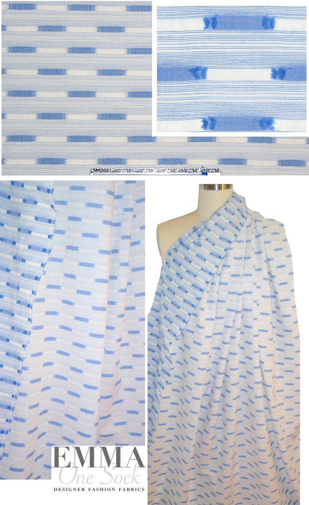 Italian blue/white cotton dashes clipped woven