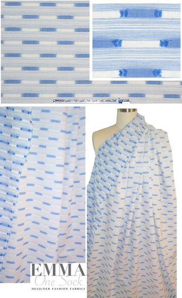 Italian blue/white cotton dashes clipped woven