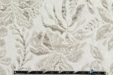 Carmen Marc Va1vo texture floral cloque' - silver .875 yds