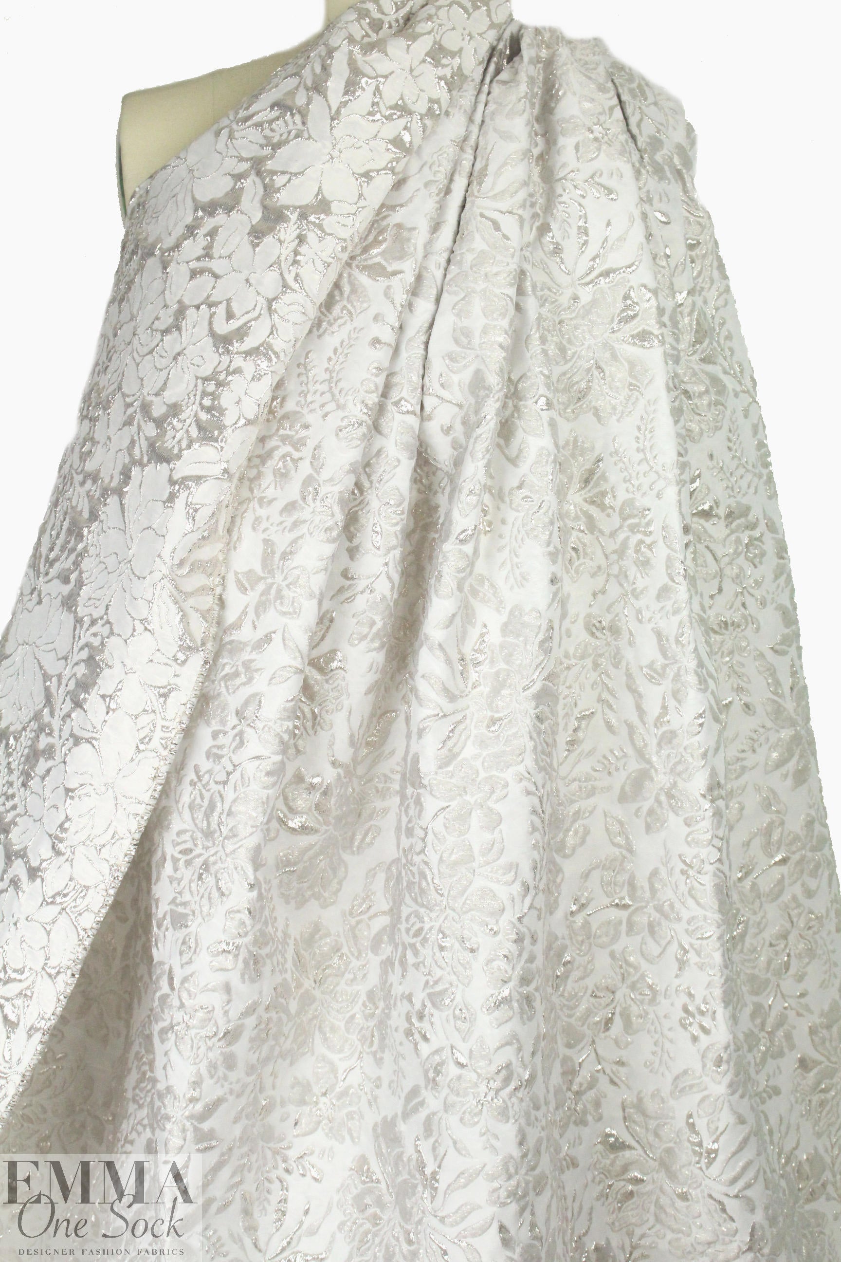 Carmen Marc Va1vo texture floral cloque' - silver .875 yds