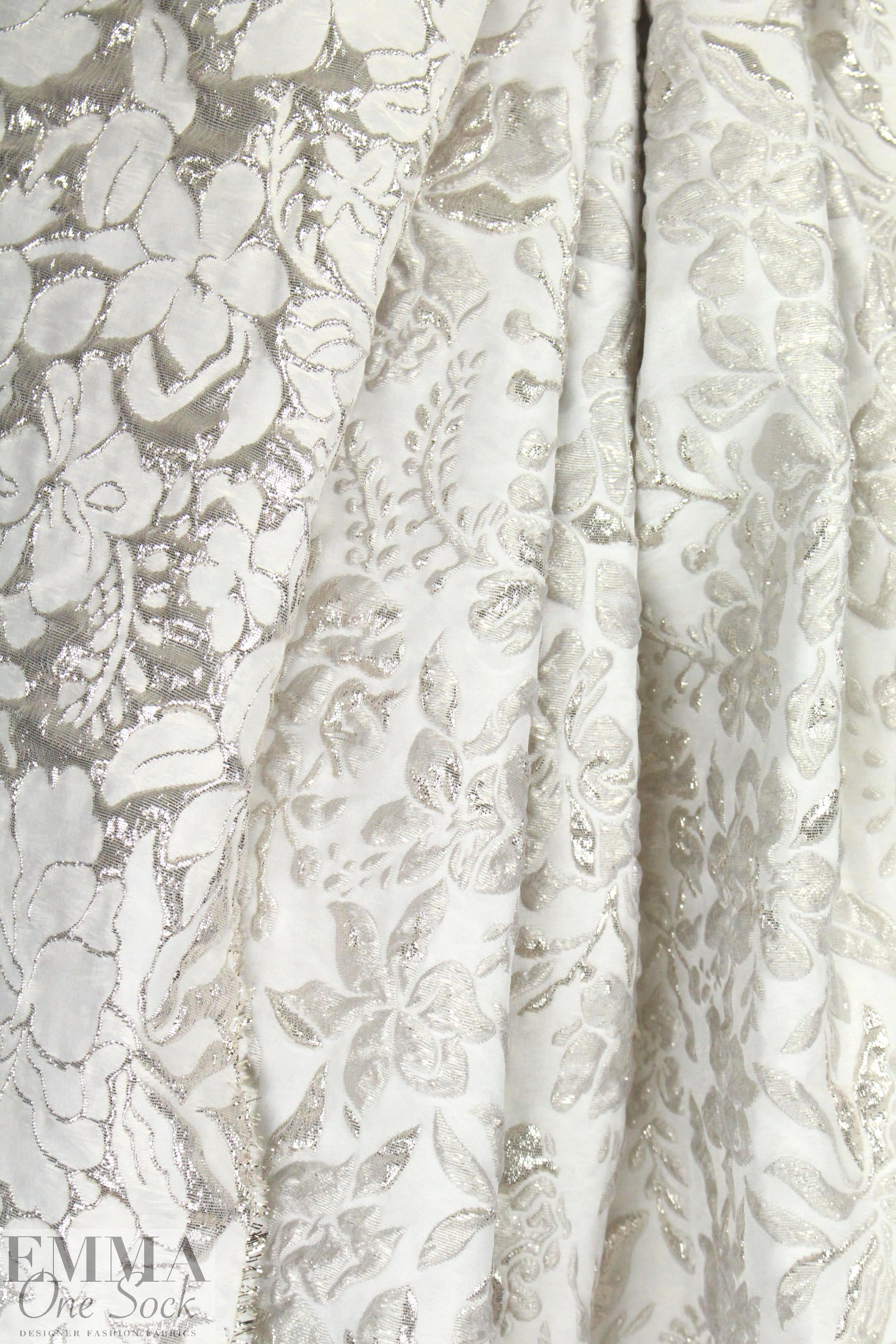 Carmen Marc Va1vo texture floral cloque' - silver .875 yds