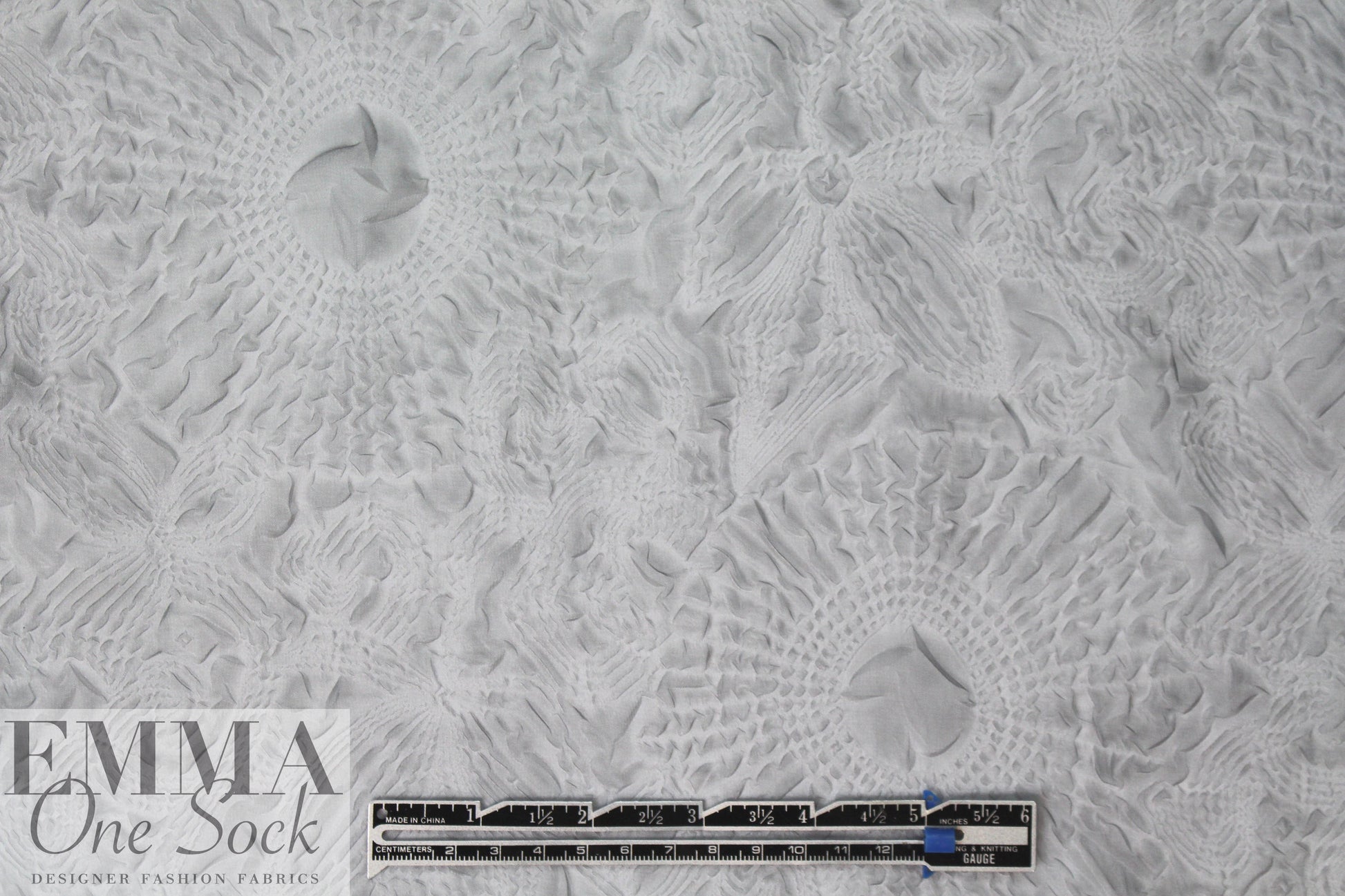 Italian silvery gray floral motif cloque' woven 1.75 yd