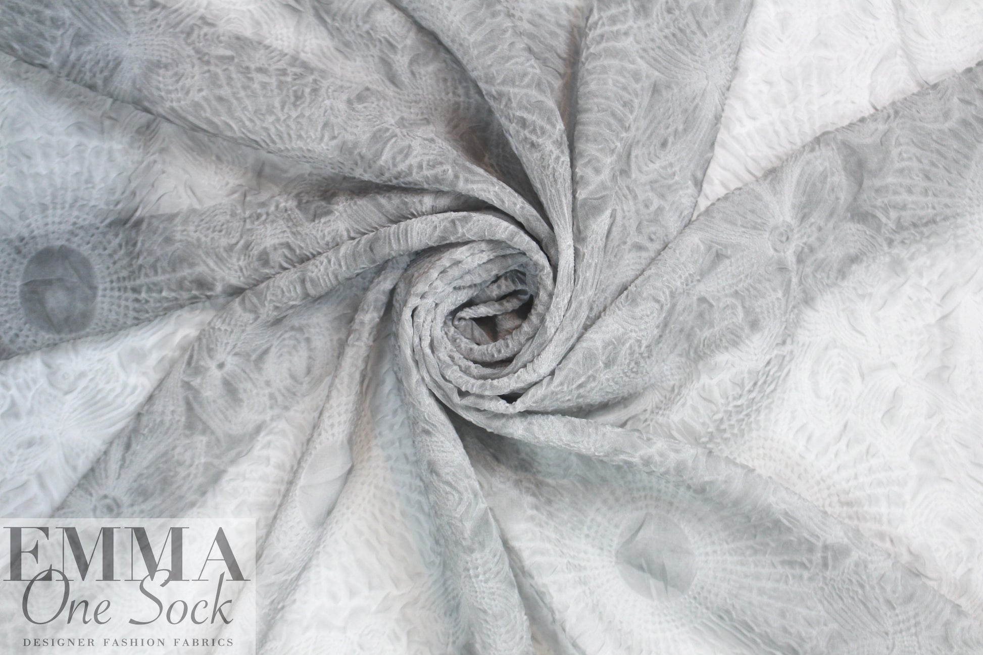 Italian silvery gray floral motif cloque' woven 1.75 yd