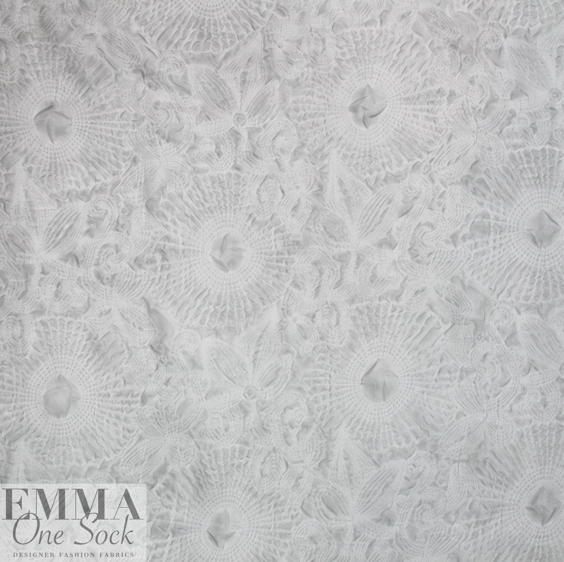 Italian silvery gray floral motif cloque' woven 1.75 yd