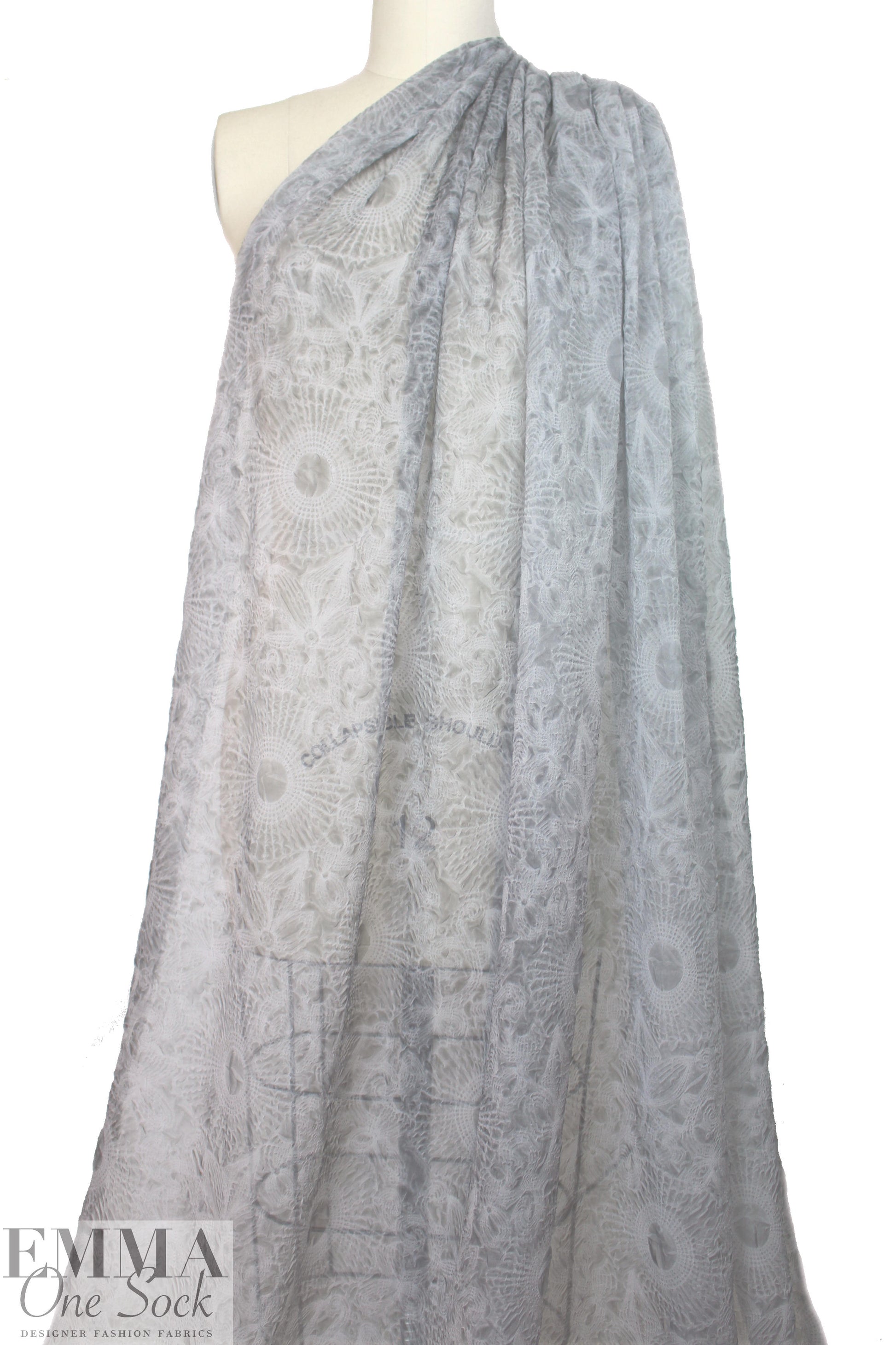 Italian silvery gray floral motif cloque' woven 1.66 yd