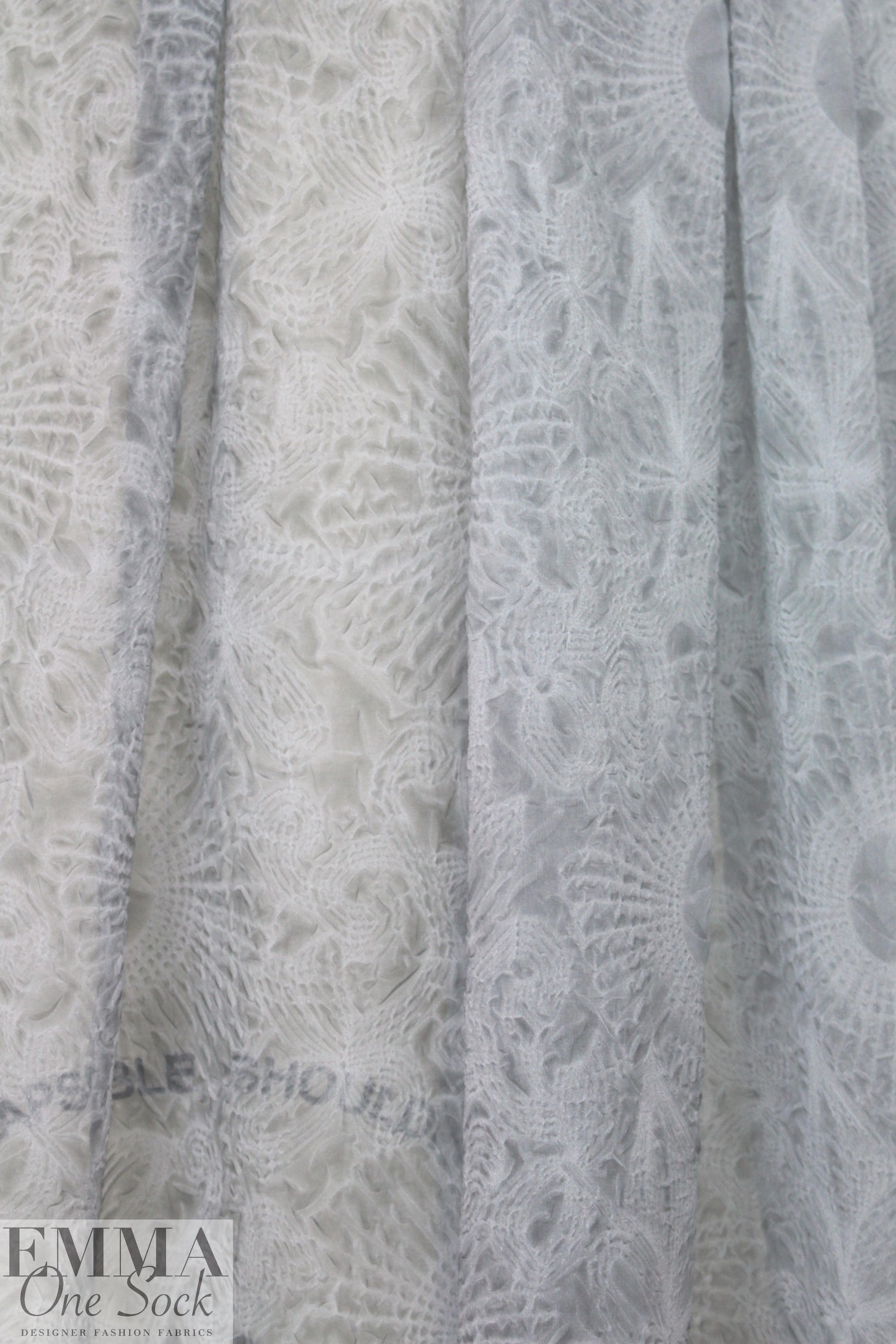 Italian silvery gray floral motif cloque' woven 1.75 yds