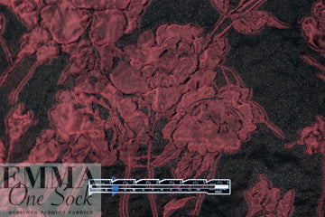 Italian merlot/black silk blend sheer floral cloque' woven 1.125 yd