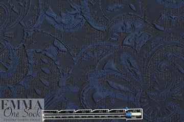 Italian navy swirl motif silk blend cloque'