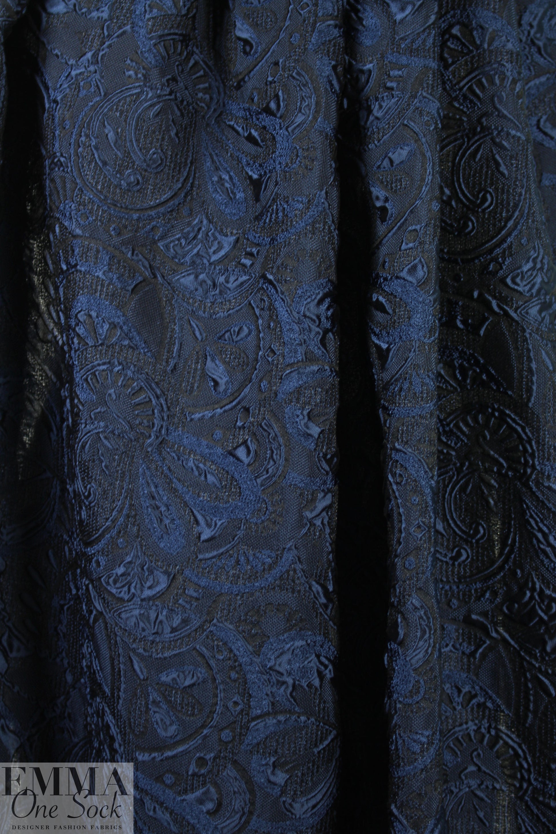 Italian navy swirl motif silk blend cloque'