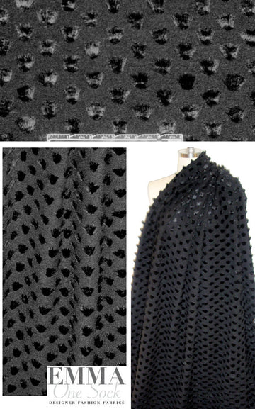 Italian black on black 'fluffs' wool blend fleece