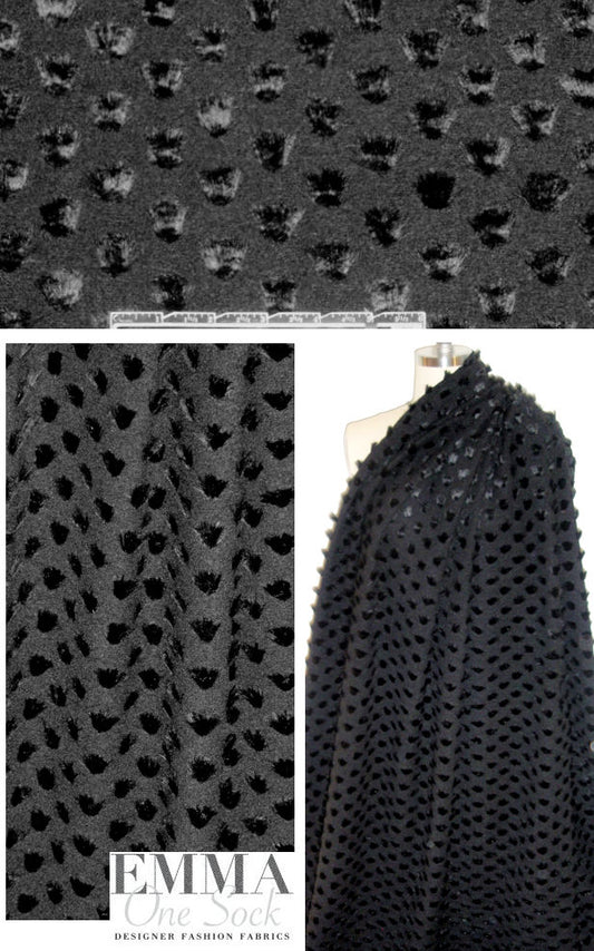 Italian black on black 'fluffs' wool blend fleece
