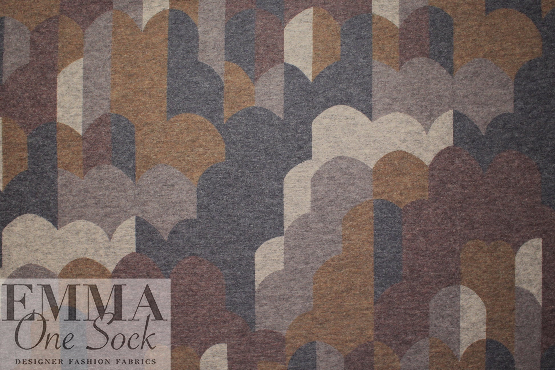 Italian textured wool blend fleece knit - earthy arc graphic 2 yd