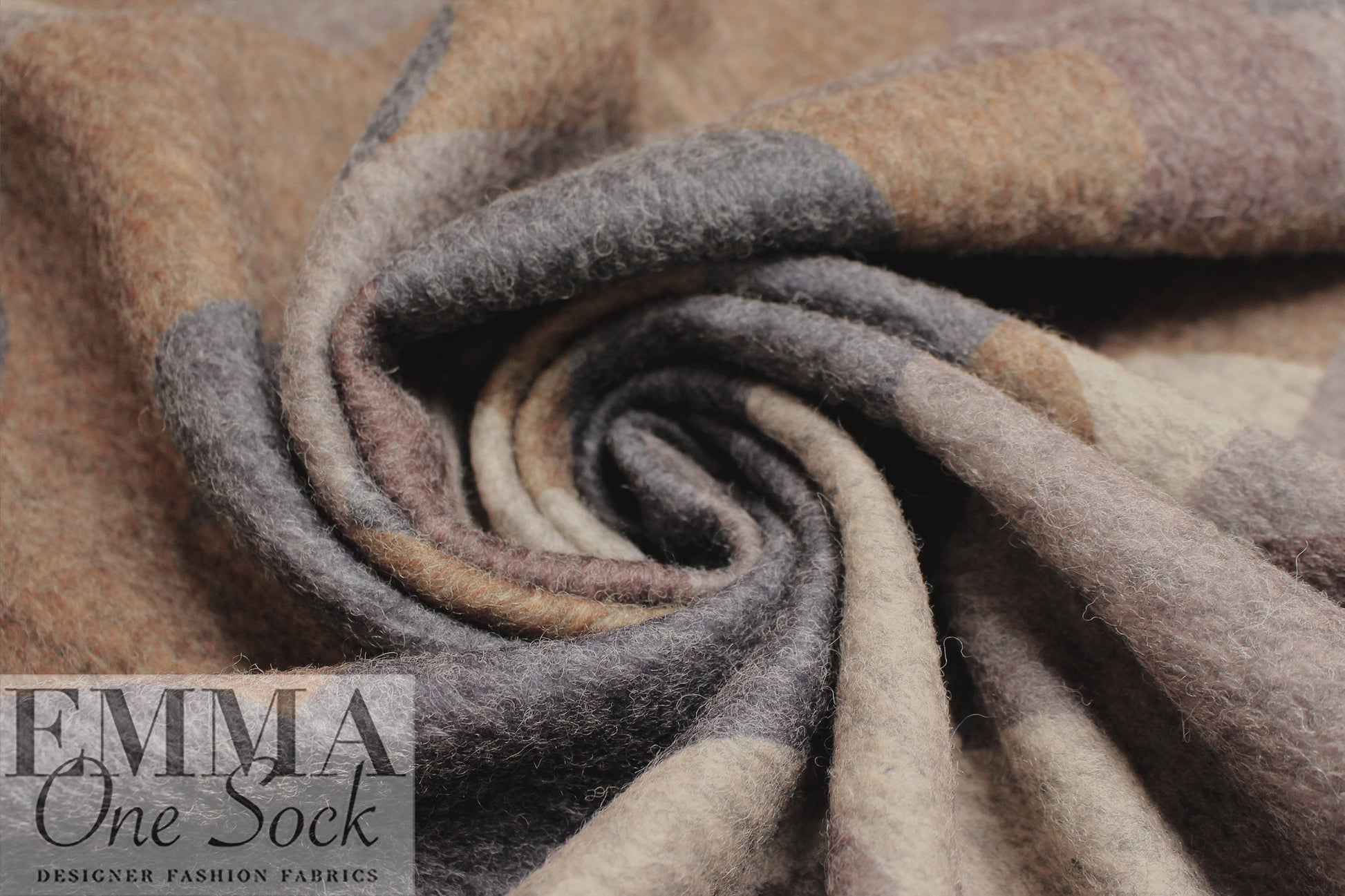 Italian textured wool blend fleece knit - earthy arc graphic 2 yd