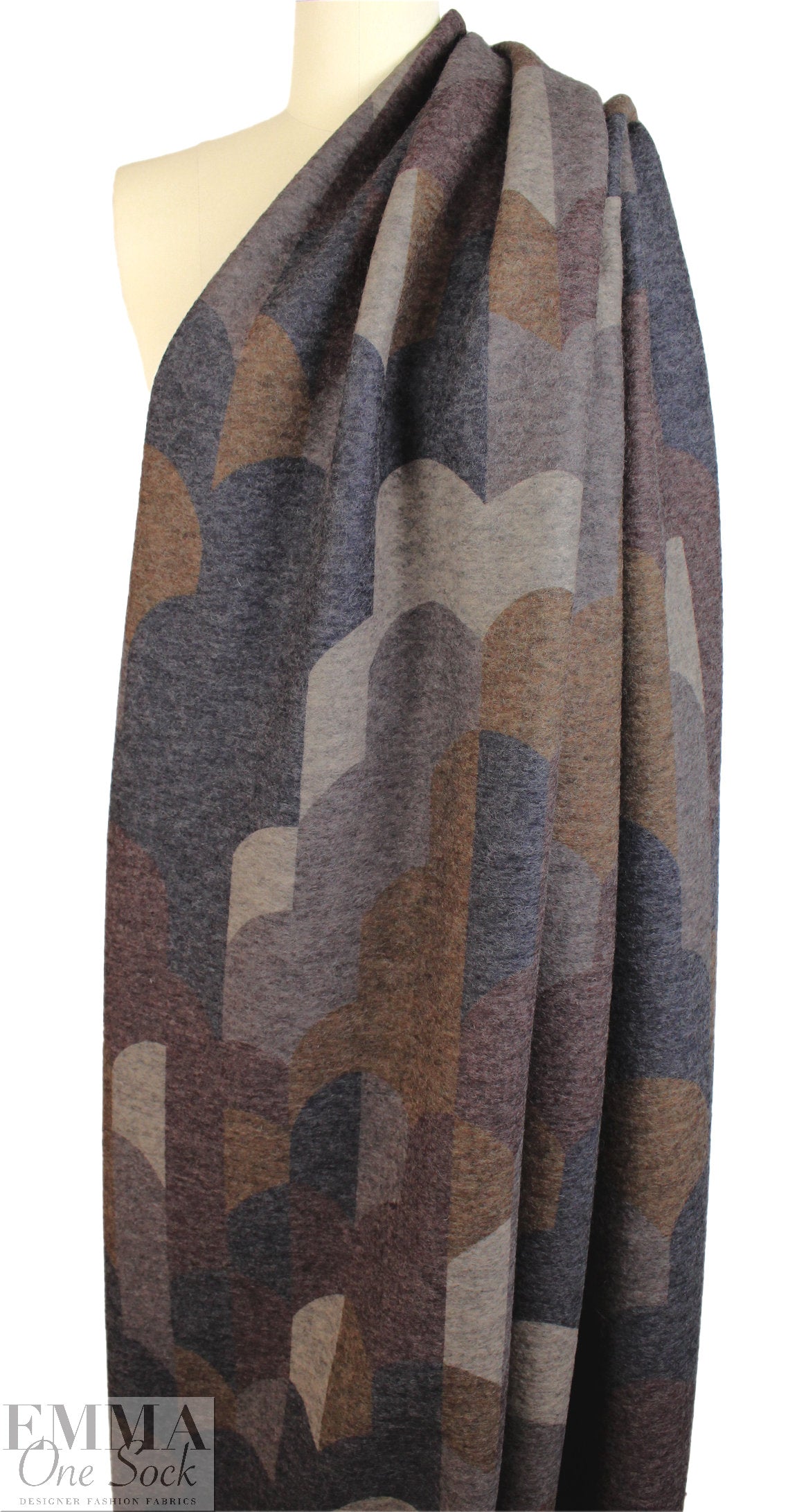 Italian textured wool blend fleece knit - earthy arc graphic 1.625 yd