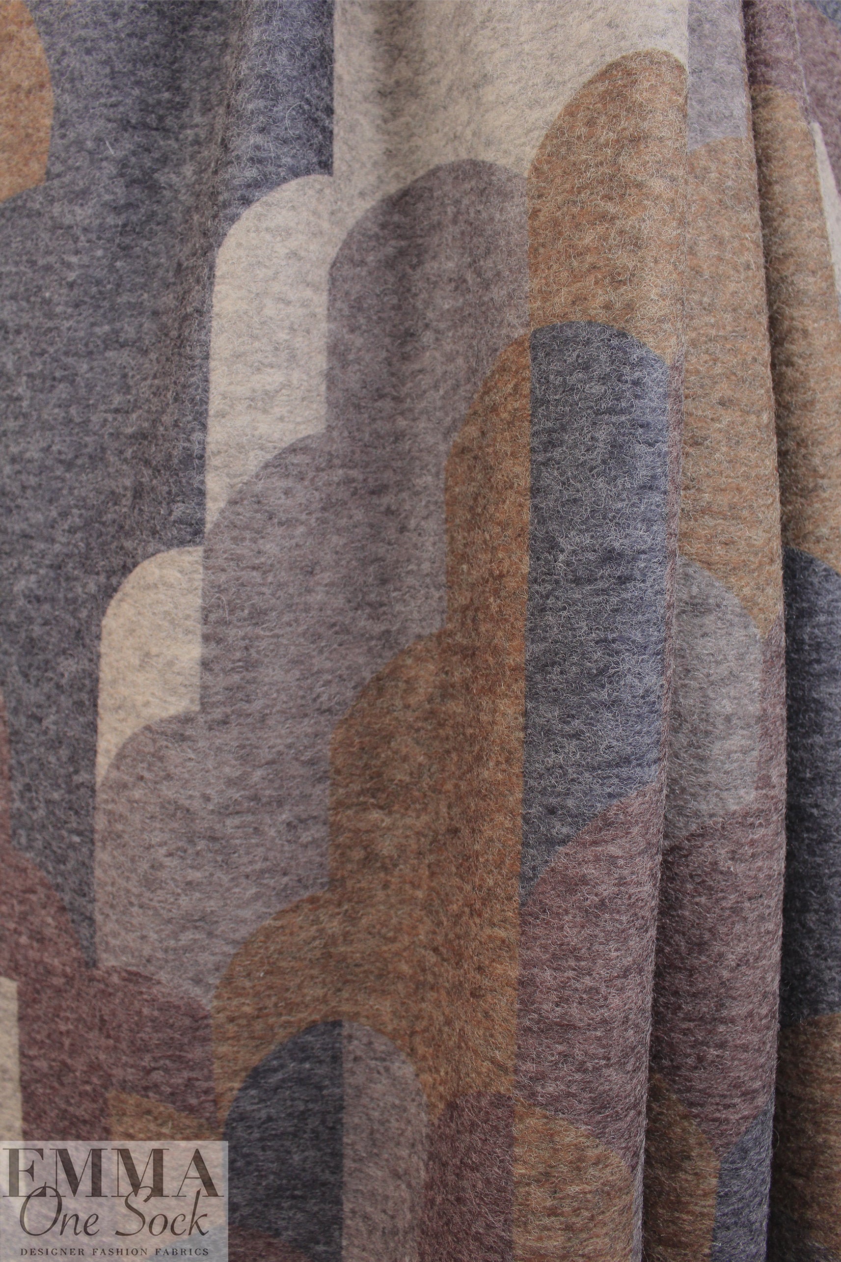 Italian textured wool blend fleece knit - earthy arc graphic .75 yds