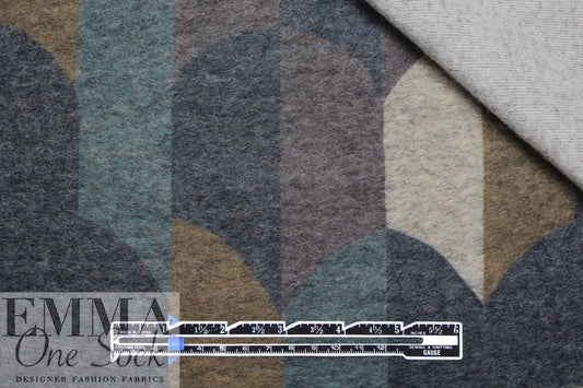 Italian textured wool blend fleece knit - tealy arc graphic 2 yd