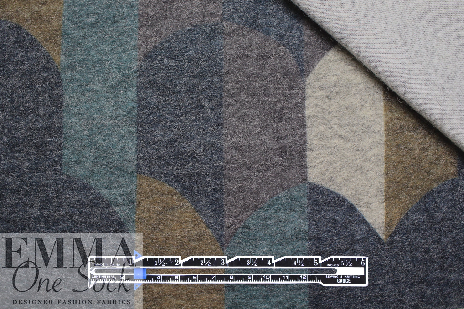 Italian textured wool blend fleece knit - tealy arc graphic 2.25 yd