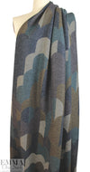 Italian textured wool blend fleece knit - tealy arc graphic 2 yd