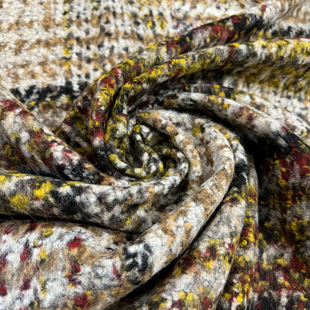 Italian 'plaid' wool/viscose blend coating - persian red/curry 3 yd