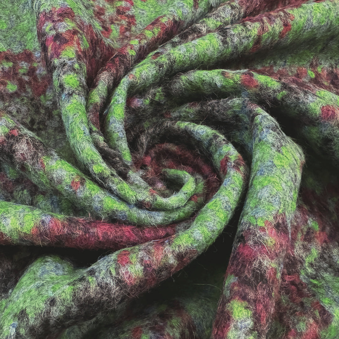 Italian 'plaid' wool/viscose blend coating - wasabi/berry 2.25 yd