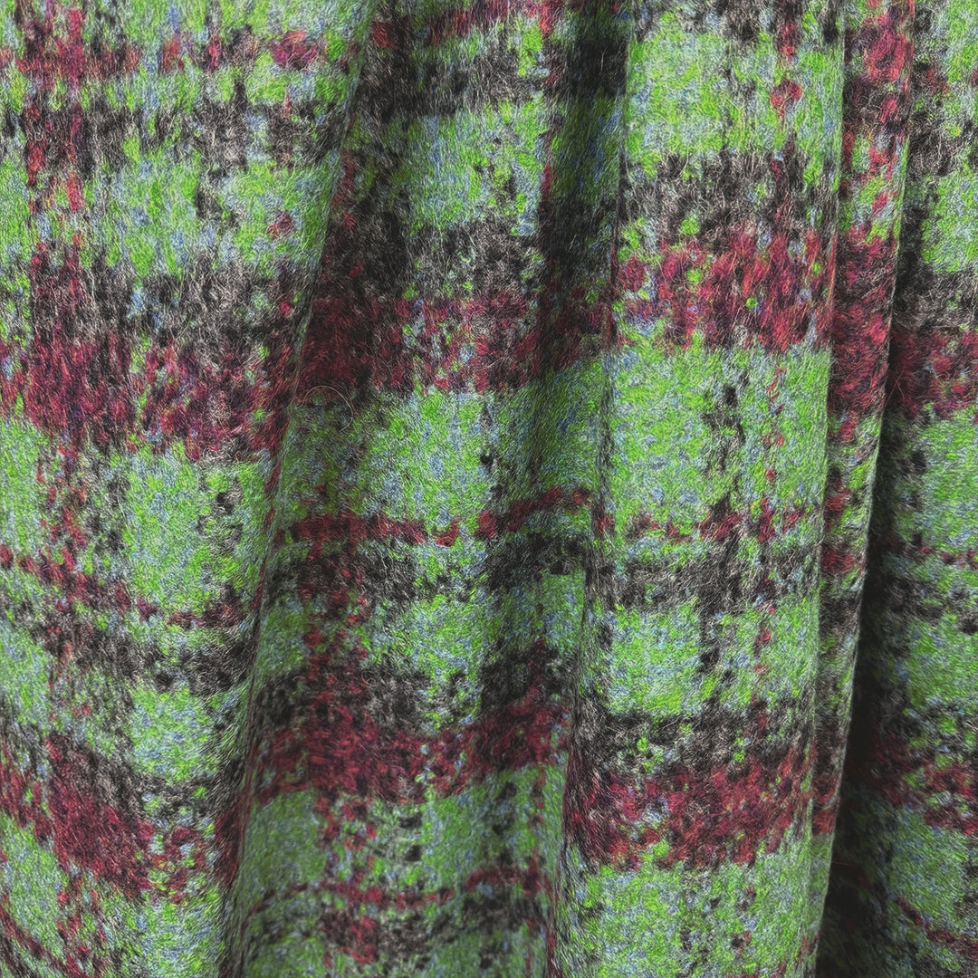 Italian 'plaid' wool/viscose blend coating - wasabi/berry 2.25 yd