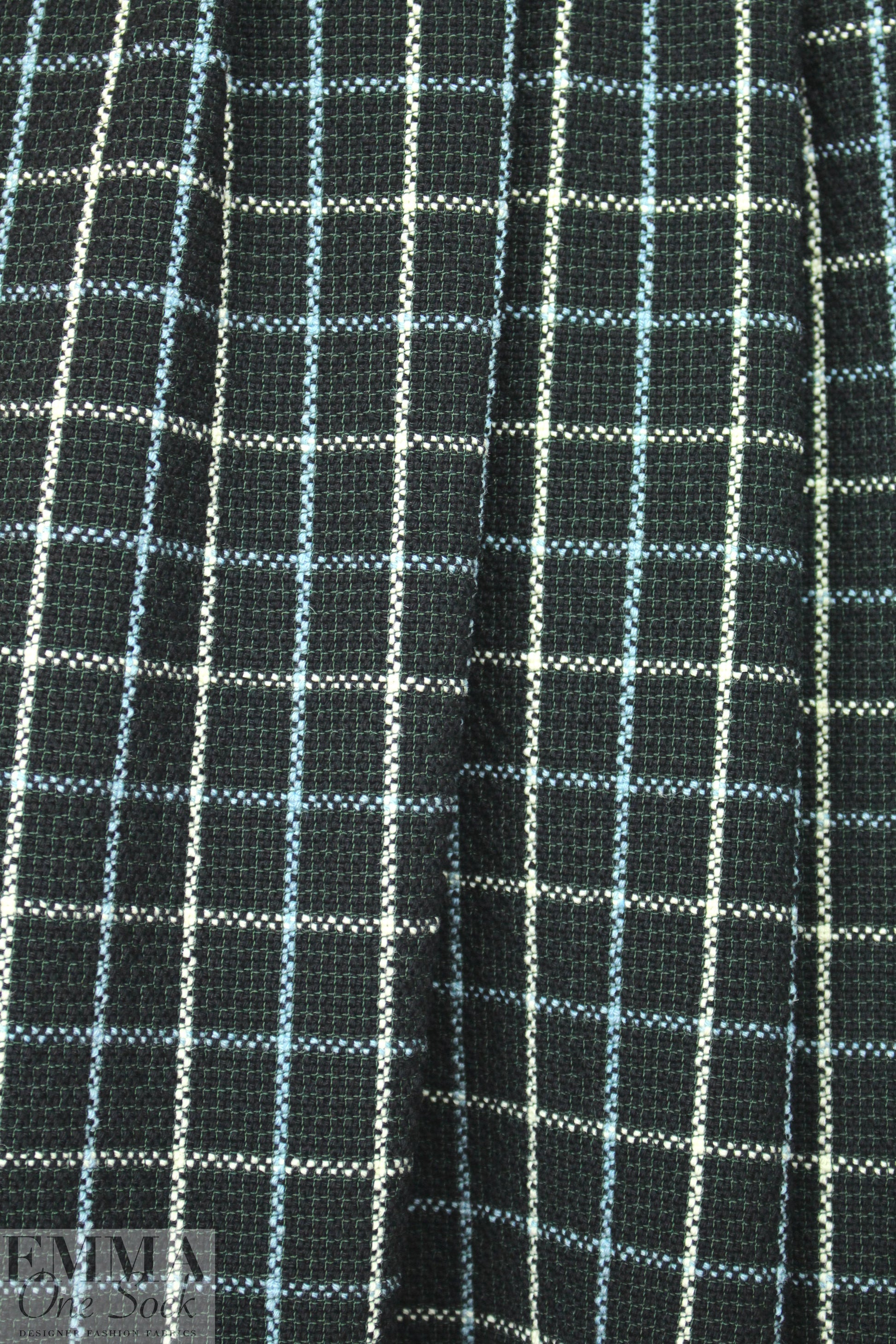 famous designer nubby wool windowpane - black/blue 1 yard