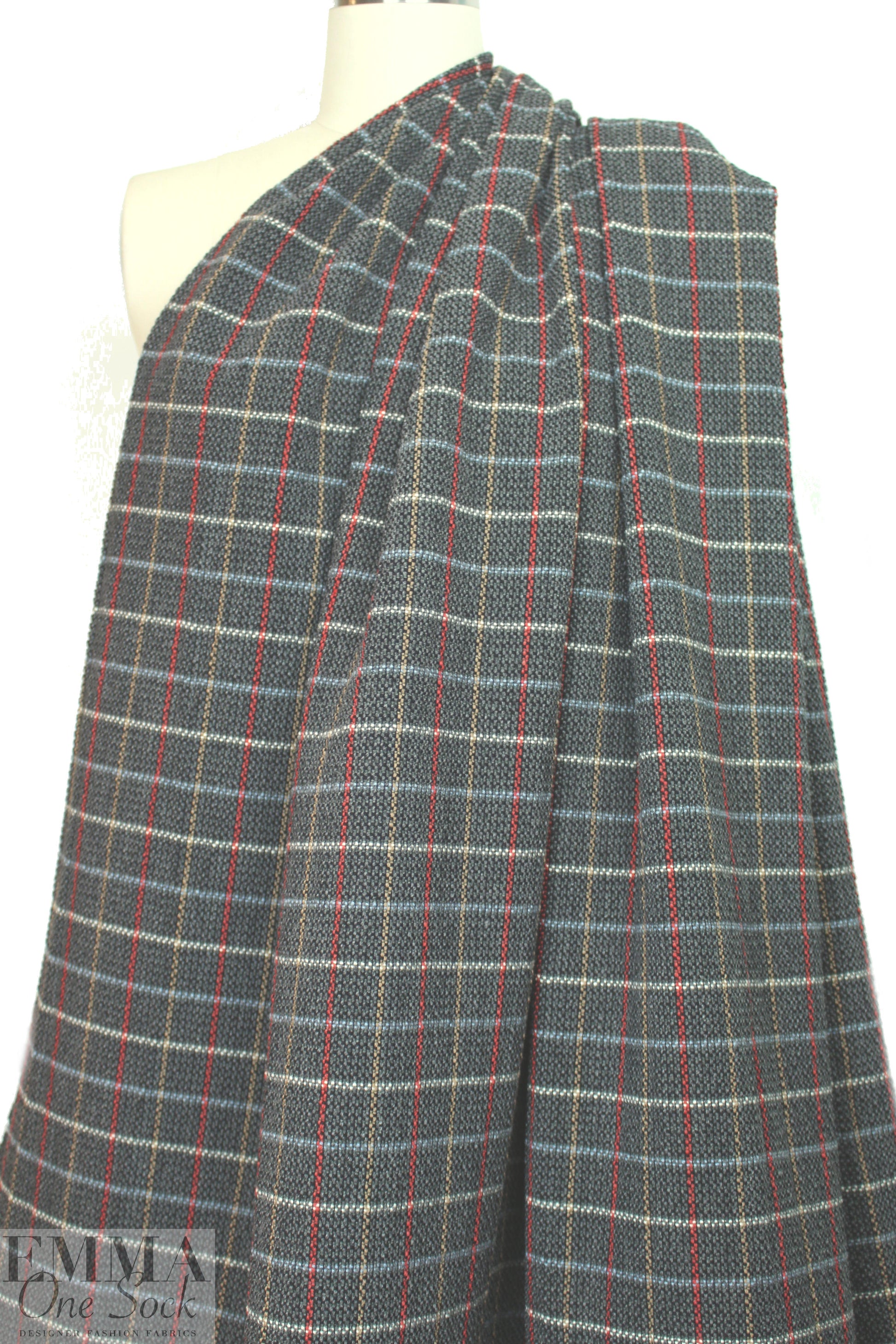 famous designer nubby wool windowpane - charcoal