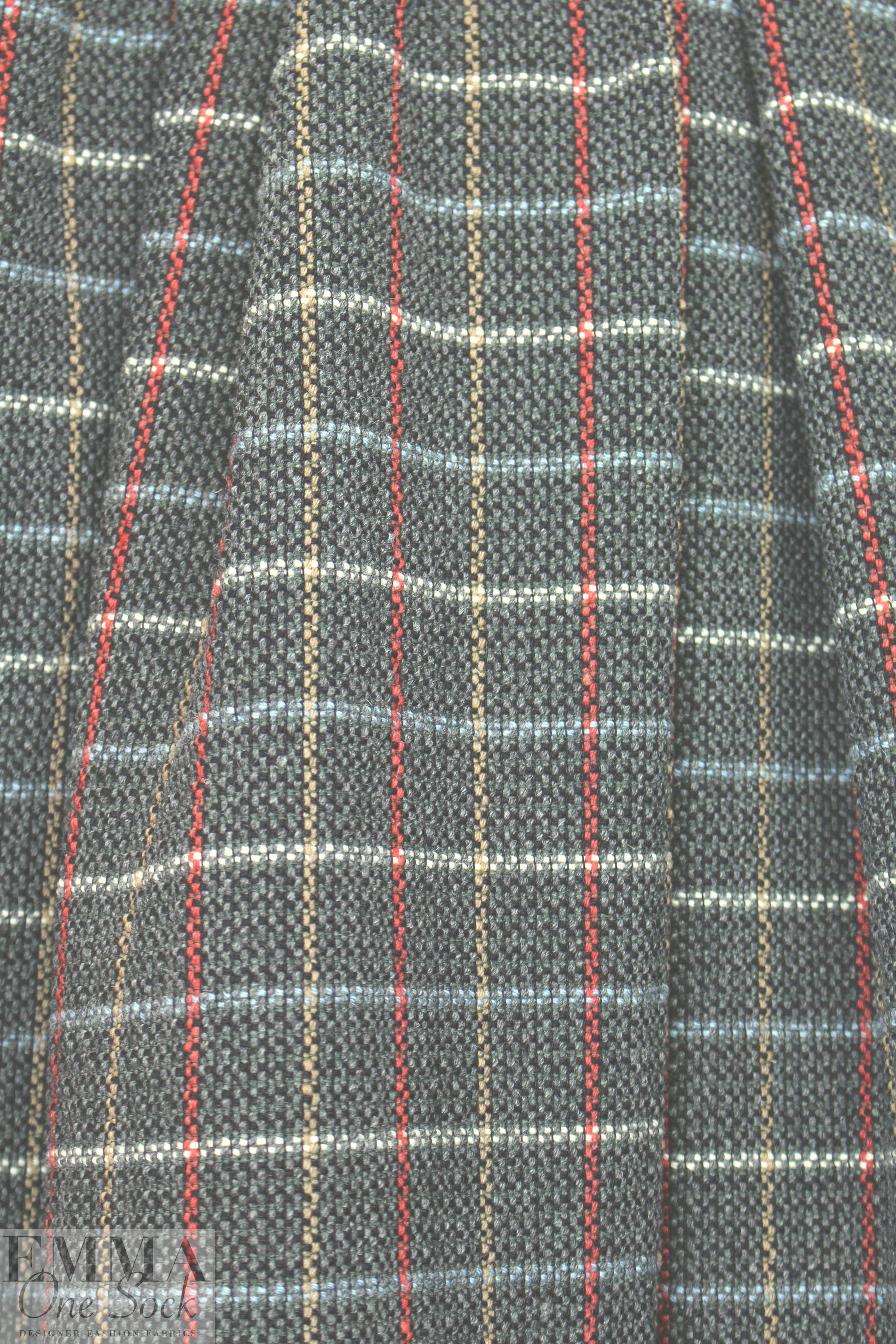 famous designer nubby wool windowpane - charcoal