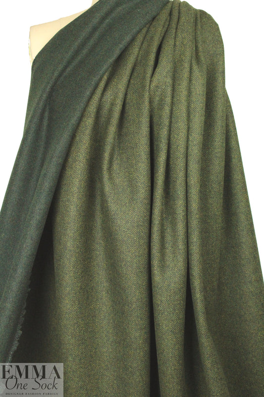 famous wool doubleface coating - forest herringbone 1.375 yds